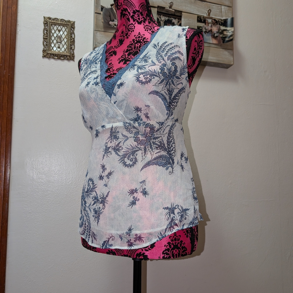 Rafaella Blue and White Floral Blouse